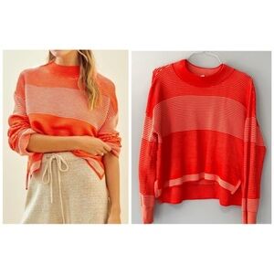 DAILY PRACTICE x ANTHROPOLOGIE Mock Neck Ribbed Stripe Sweater in Orange